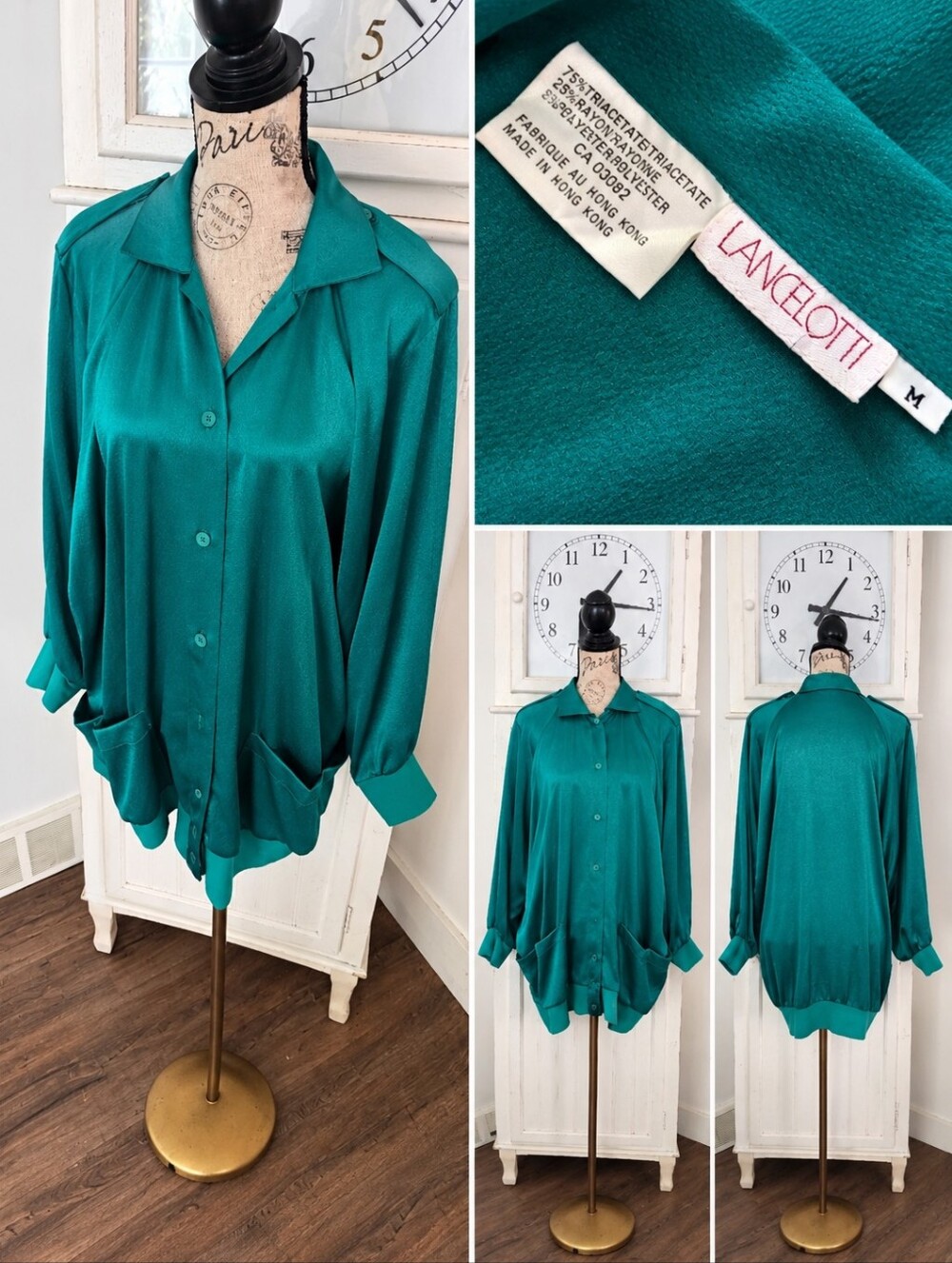 Vintage "Liquid Satin" button front top